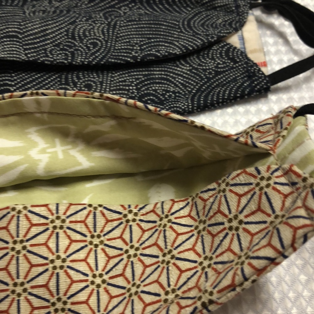 2 Masks: Tan Geometric & Black Micron Dot Elastic Bi-fold & 1 White Clip Holder - Picture 7 of 10